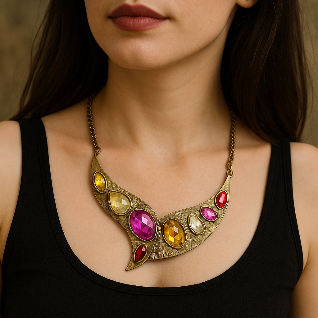 Vintage Sparkling Sage Statement Necklace | Oversized Multicolor Rhinestones